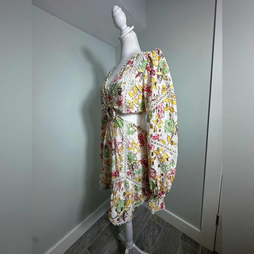 Hemant & Nandita Mini Eyelet Crochet Cutout Floral Printed Dress Size Medium - Picture 5 of 13